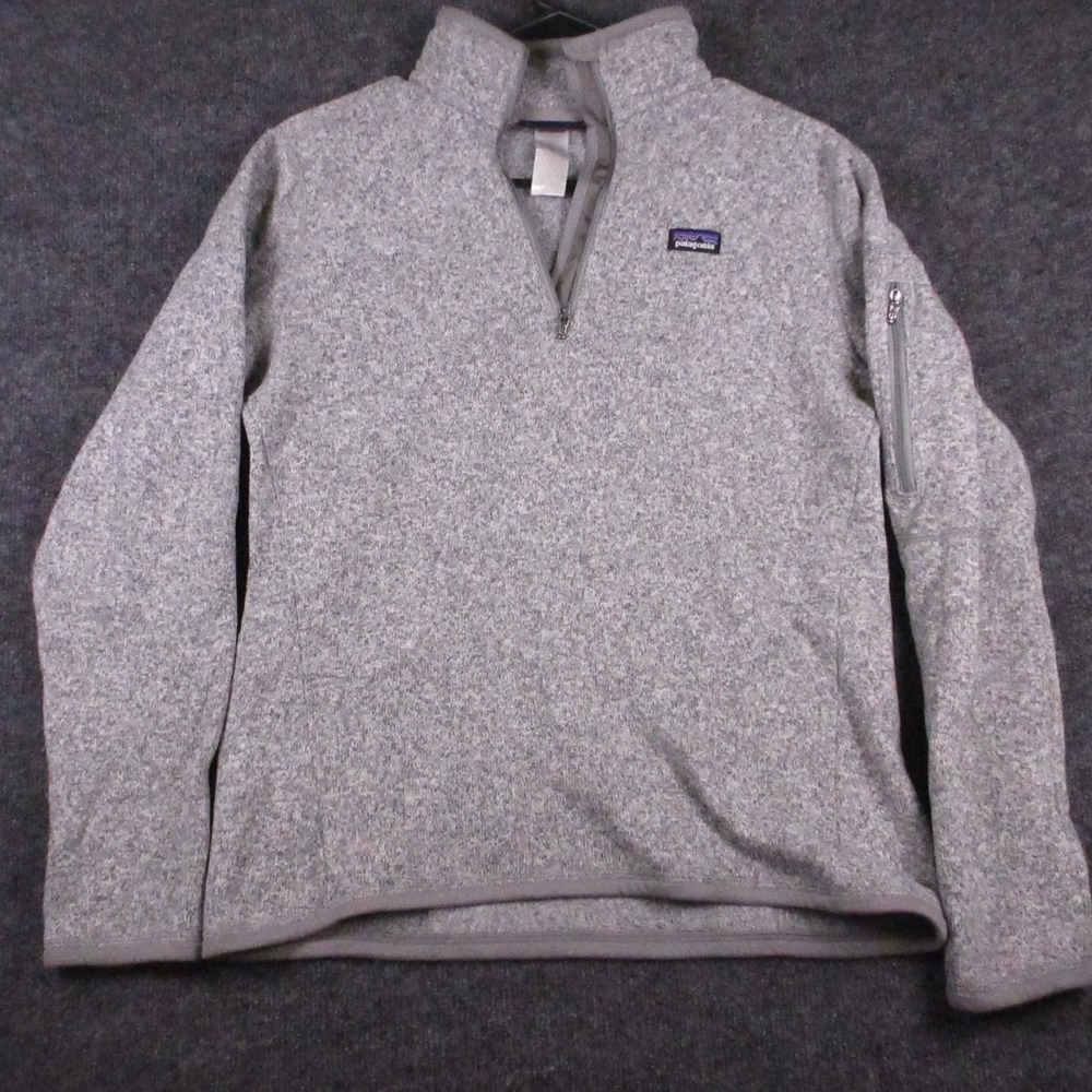 Patagonia Sweater Mens Small Gray 1/4 Zip Fleece Mock Neck Pullover Logo Pocket